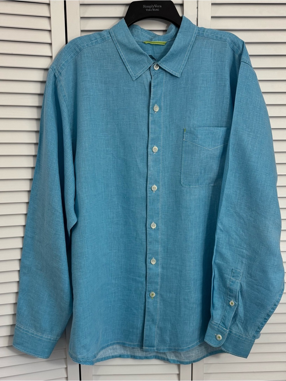 Tommy Bahama Button Down Shirt Mens XL Blue 100% Linen Collared Long Sleeve